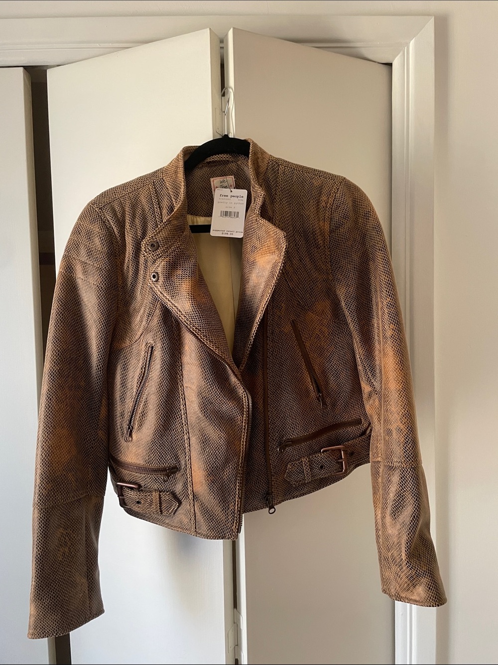 Free People Brown Distressed Leather Moto Jacket